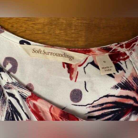 Soft Surroundings Boho Rosada Layered Blouse Floral Print PomPom Trim Size Small - Picture 9 of 10